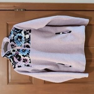 Vera Bradley Teddy Fleece Half-Zip Purple plum Pansies Pullover Women's Size S